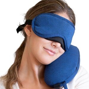Dot&Dot Navy Blue 2 in 1 Neck Pillow with Eye Sleep Mask